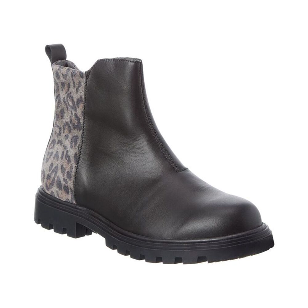 Naturino Grify Zip Leather & Suede Boot, Black
